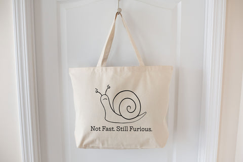Not Fast Still Furious Snail Large Canvas Tote Bag, Large Heavyweight Canvas Tote, Reuseable Bag