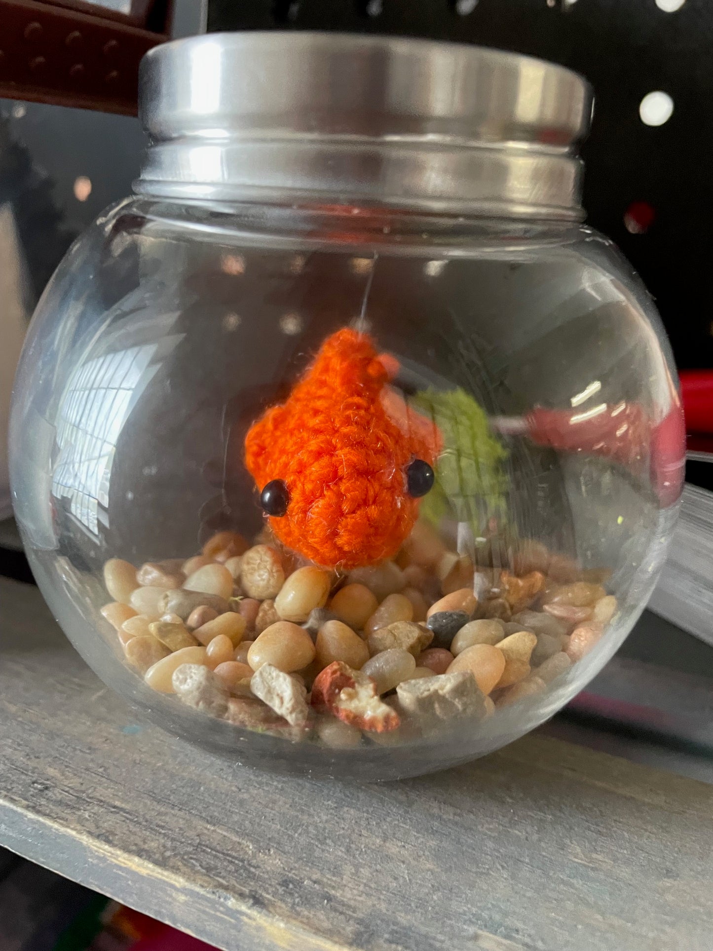 Handcrafted Crochet Goldfish in a 3" Glass Bowl