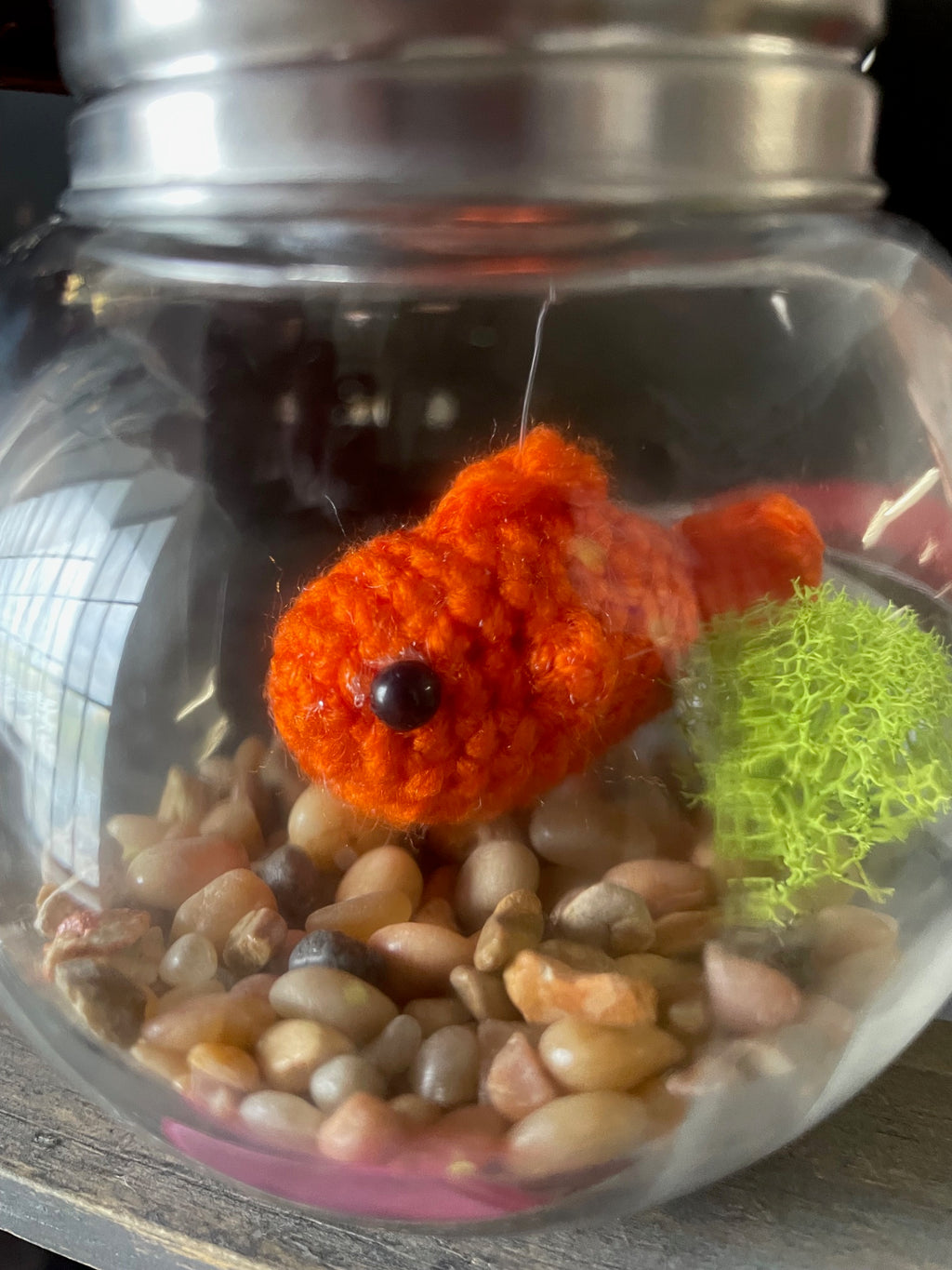 Handcrafted Crochet Goldfish in a 3" Glass Bowl