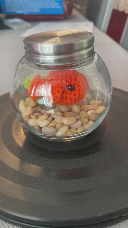 Handcrafted Crochet Goldfish in a 3" Glass Bowl