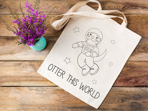 Otter this World Canvas Tote Bag, Otters, Outer Space, Heavyweight Canvas Tote, Reuseable Bag