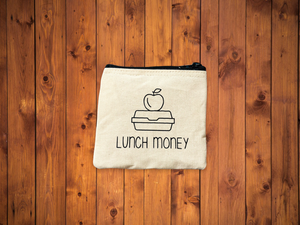 Lunch Money Zippered Canvas Mini Pouch/Change Purse, Cosmetic Pouch, Reuseable Bag