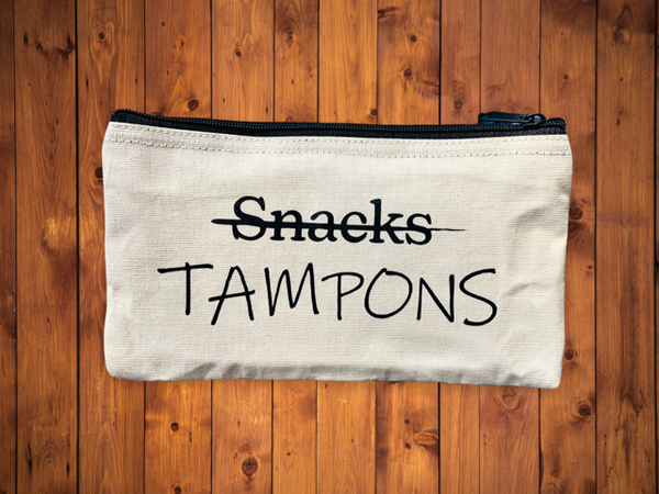 Tampons not Snacks Zippered Canvas Pouch, Cosmetic Pouch, Reuseable Bag