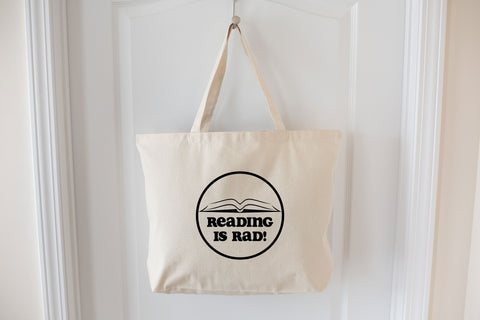 Reading is Rad Large Canvas Tote Bag, Gift for Readers, Large Heavyweight Canvas Tote, Reuseable Bag