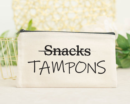 Tampons not Snacks Zippered Canvas Pouch, Cosmetic Pouch, Reuseable Bag