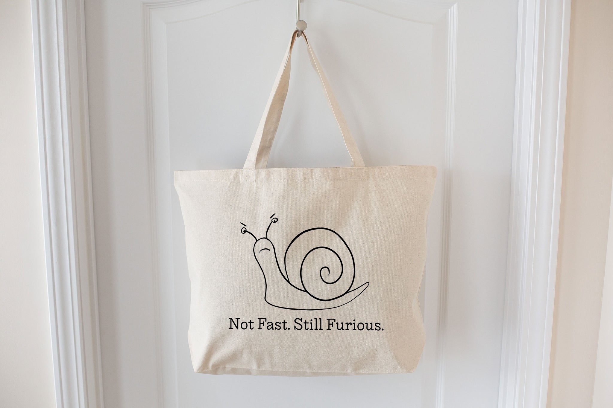Not Fast Still Furious Snail Large Canvas Tote Bag, Large Heavyweight Canvas Tote, Reuseable Bag