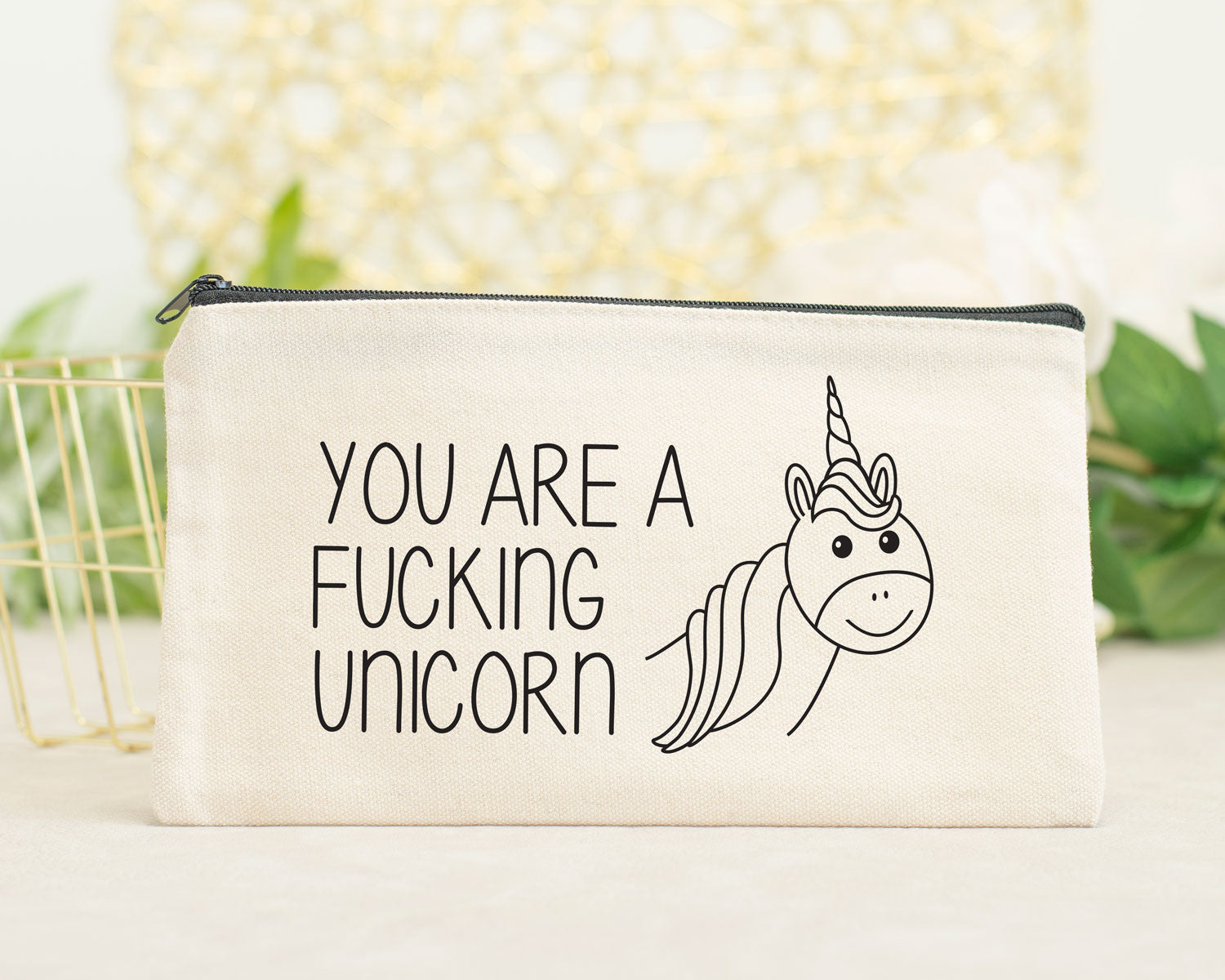 You are a Fucking Unicorn Zippered Canvas Pouch, Cosmetic Pouch, Reuseable Bag