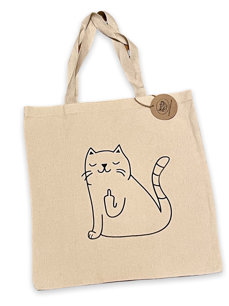 Middle Finger Cat Canvas Tote Bag, Cats, Gift for Cat Lovers