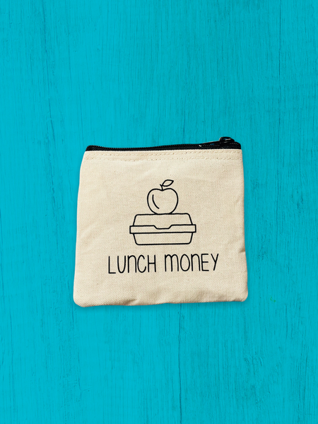 Lunch Money Zippered Canvas Mini Pouch/Change Purse, Cosmetic Pouch, Reuseable Bag