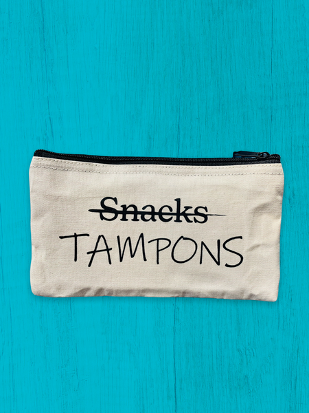 Tampons not Snacks Zippered Canvas Pouch, Cosmetic Pouch, Reuseable Bag